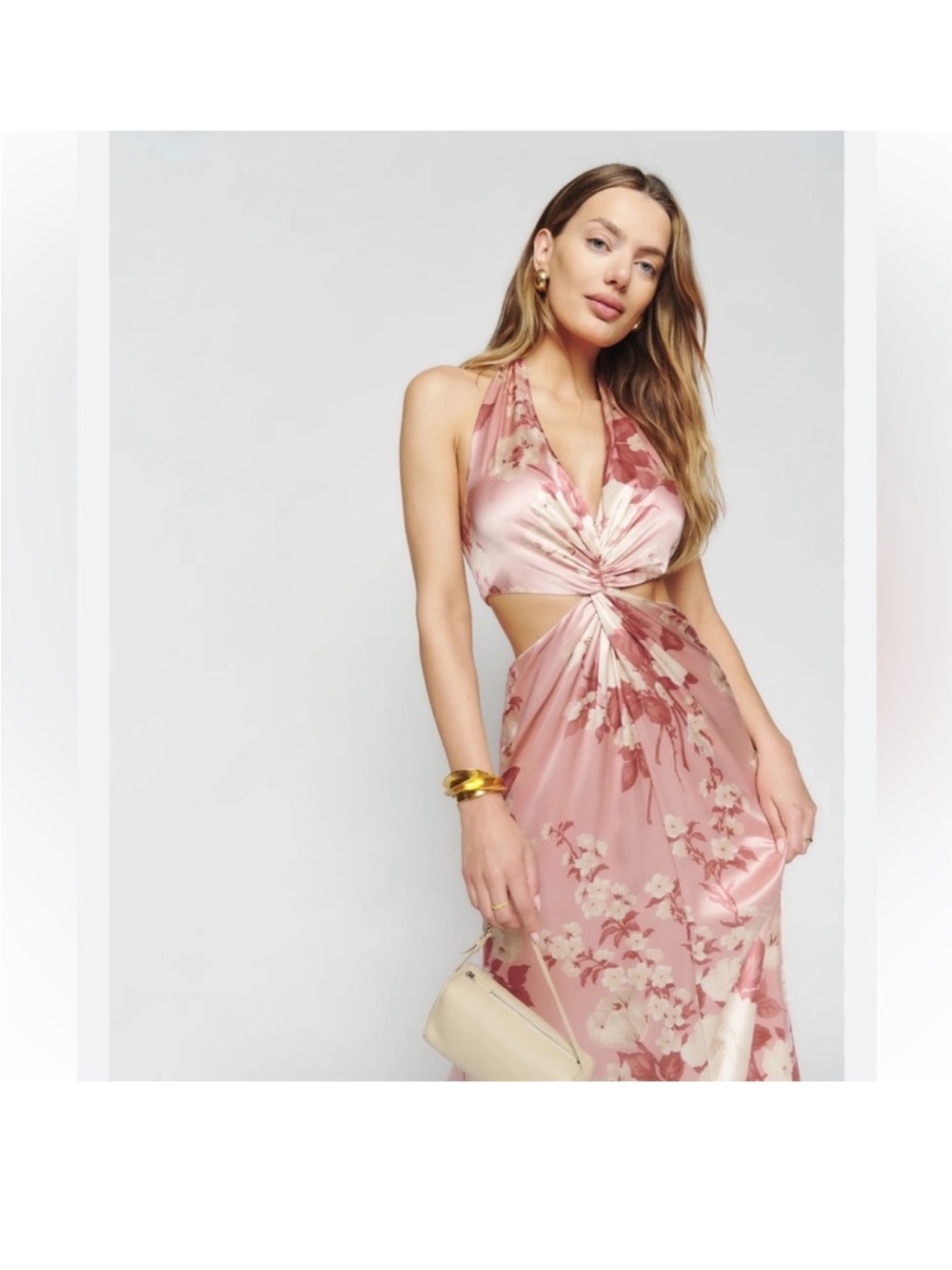 Reformation Dusty Pink Floral Satin Dress
